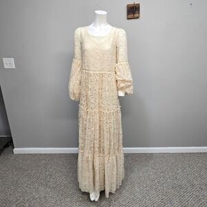 Joyfolie Mia Joy Lace Maxi Dress Small Cream Prairie Cottage Romantic Boho Sheer